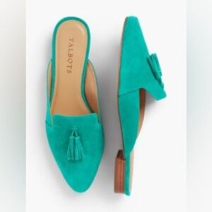 TALBOTS Edison Suede Tasseled Mules 5.5